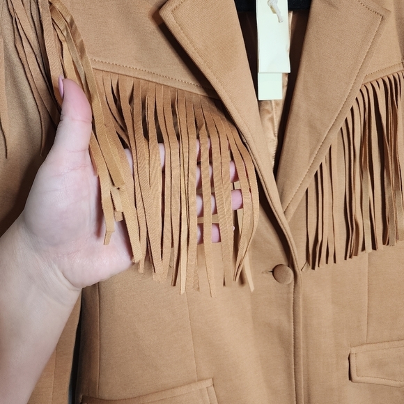 NWT Blank NYC Tan Ponte Fringe Blazer Jacket Women's Size XS - Picture 15 of 16